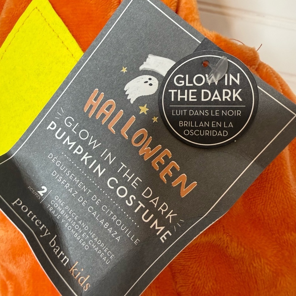 Pottery Barn Kids Puffy Pumpkin Glow in the Dark Halloween Costume, 2T NEW 1875 - Picture 2 of 4
